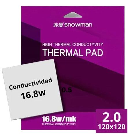 Pad Térmico Thermal Pad Snowman 120x120x2 mm 16.8w/mk Gris High Thermal Conductivity