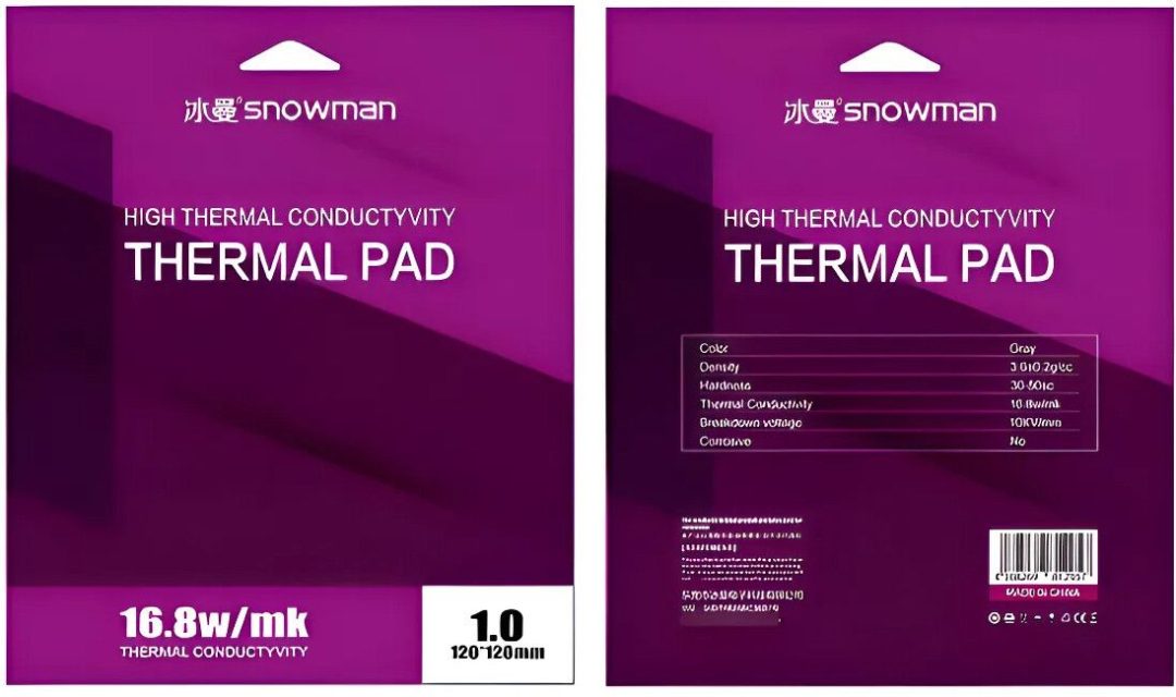 Pad Térmico Thermal Pad Snowman 120x120x1 mm 16.8w/mk Gris High Thermal Conductivity
